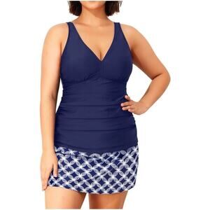 DACI Two Piece Tankini Swimsuit Women’s US Size 22W Floral Boy Shorts Halter NWT